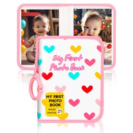 Baby Photo Album Holds 21 6x4 Photos, My First Photo Book for Baby or Toddlers, Love" Babys Photo Album Soft Cloth Family Book, Cute Book Gift for Babies Shower Newborns Family Photos (Pink)