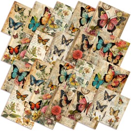 Hahafelt 10 Pcs Vintage Butterfly Quilting Fabric Bundles 20 x 20 Inch Retro Floral Greenery Fat Squares Quarter Green Flower Sewing Fabrics Precut Quilting Patchwork for DIY Sewing Craft Party Decor