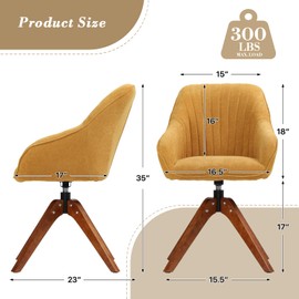 Athena Collection Modern Accent Chair, Comfy Swivel Reading Chair for Adults, Soft Upholstered Fabric Armchair with Wooden Legs for Living Room, Bedroom, Dorm, Office, Yellow