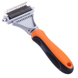 Dematting Comb for Dog and Cat, Professional Pet Dematting Comb with Double Sided Stainless Steel Pet Safe Blades, Shedding Brush Undercoat Rake tool for Removing Knots and Tangled Hair.
