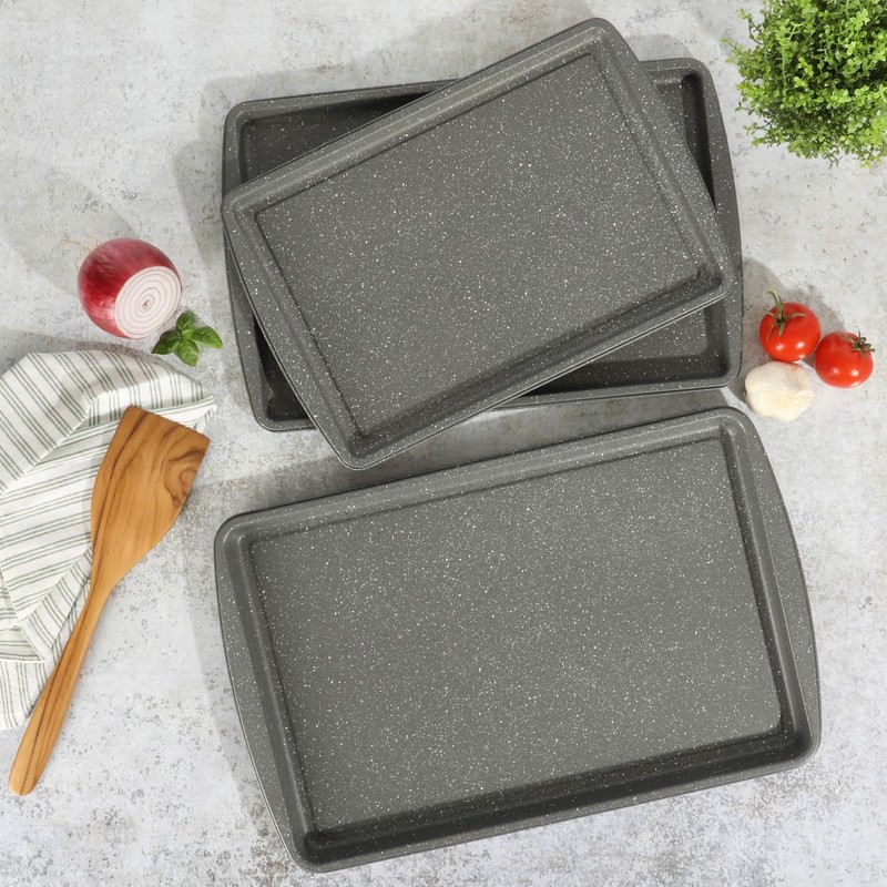 Oster Greystone 3 Piece Carbon Steel Nonstick Kitchen Baking Pans/Cookie