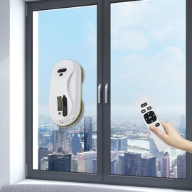 LUNUMAOS Window Cleaner Window Vacuum Cleaner Robot, Auto Water Spray Smart Glass Clean Modern White Oval Intelligent Remote Control Robot for Home Hotel