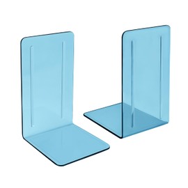 Acrimet Bookends 1 Pair, Clear Plastic Bookends for Shelves or Desktop, Book Holder for Home, Office, Library, School (Clear Blue Color)