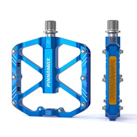 PINNAMAX Bicycle Pedals 9/16 Inch CNC Aluminum Alloy Anti-Slip for Mountain Bike BMX E-Bike Road Bike (Blue)