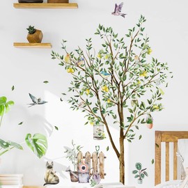 Condessacity ウォールステッカー おしゃれ 北欧 植物 木 花 壁ウォールステッカー 猫 緑 観葉植物 ウォールシール 鳥/鳥籠/植木鉢/蝶/フラミンゴ/トンボ/蓮 景色 はがせる ウォールすてっかー DIY 壁 シールモンステラ room wall sticker decoration