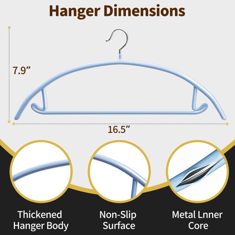 14 Pack Metal Hangers, No Shoulder Bump Non-Slip Curved Sweater