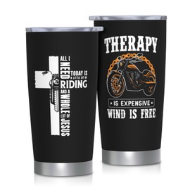 FUWERMON Therapy Is Expensive Wind Is Free Stainless Steel Tumbler 20 oz, Motorcycle Gifts for Men Travel Mug Cups, Birthday Gift for Motorcycle Lovers, Dad, Grandpa, Boyfriend