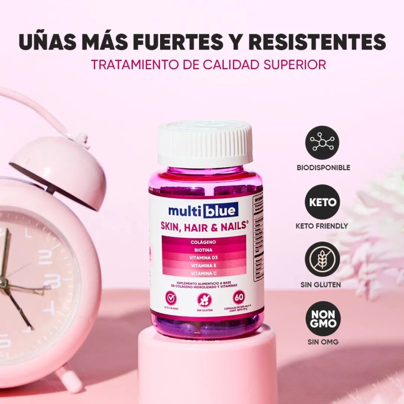 Multiblue Colageno, Biotina, Vitamina D3 - 60 Caps Pack X2