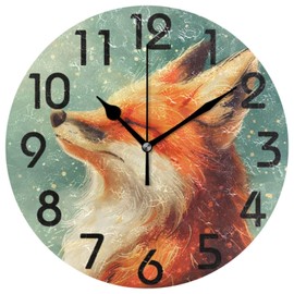 ZzWwR Pretty Funny Enjoyed Red Fox Round Wall Clock, 10 Inch Analog Quiet Non Ticking Desk Clock for Home Kitchen/Living Room/Bedroom/Bathroom/Office