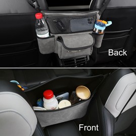 Sancaral Leather Car Seat Organizer for Handbag/Purse – Fits Between Front Seats, Holds Wallet, Phone & Essentials. Grey