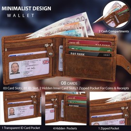 STARHIDE Wallets Men RFID Blocking Contactless Protection Slim Genuine Hunter Leather Bifold Wallet with Zip Coin Pocket Gift Boxed 1100 (Brown Distressed)