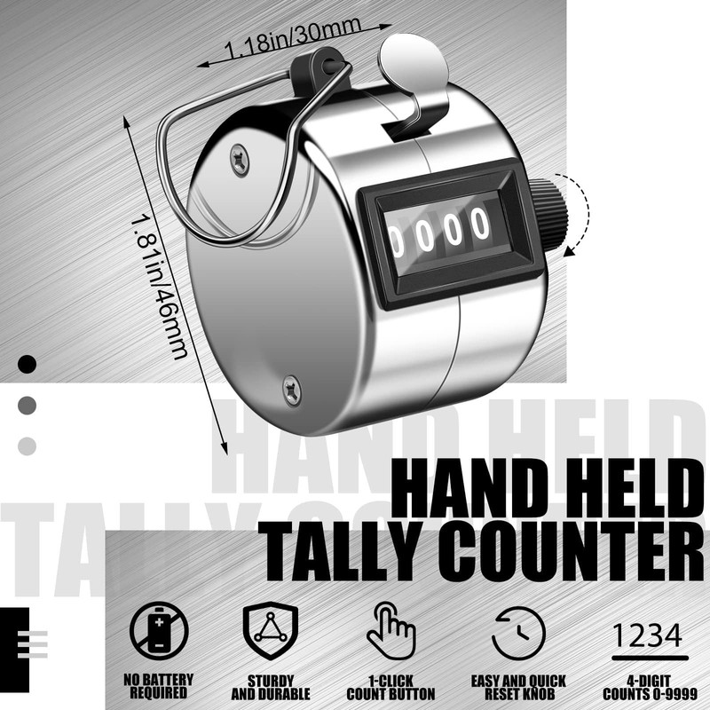 Fogcosy 2 PCS Clicker Counter - 4-Digit Number Count, Metal