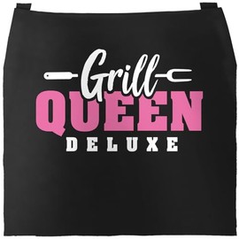 MoonWorks® BBQ Apron for Women with Saying Dressed to Grill Pearl Chain BBQ Apron Women's Cotton Apron Kitchen Apron, Grill Queen Color Black