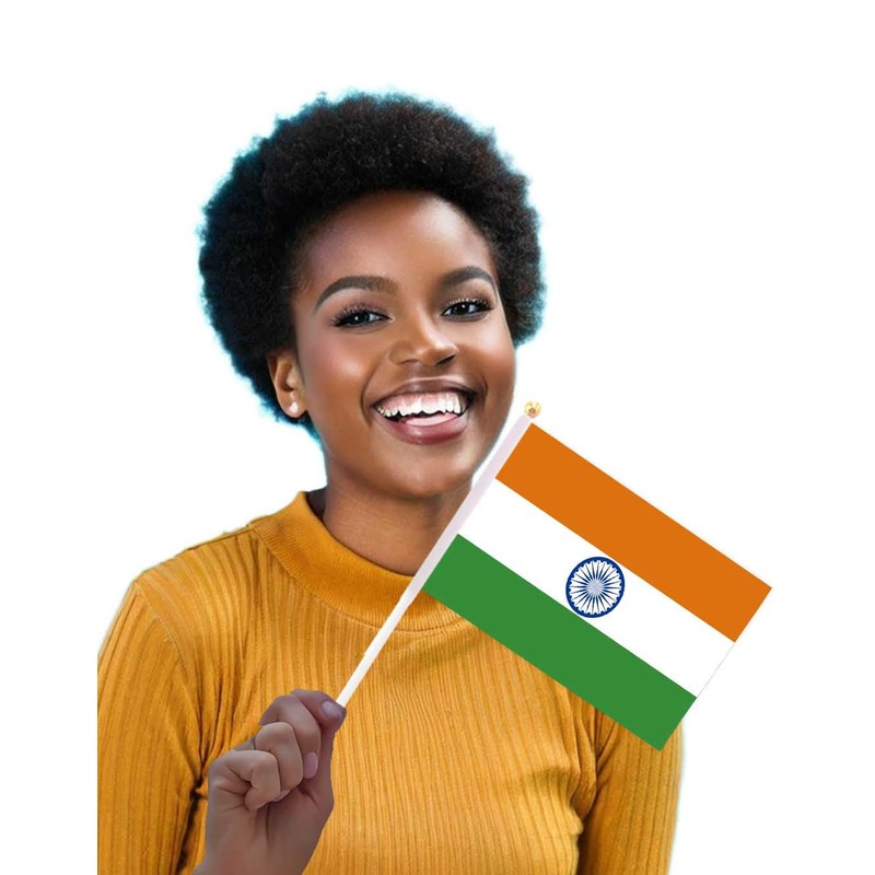 25 Packs Small India Flags on Handheld Stick，Miniature Hindi Indian