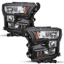 SOCKIR Headlight Assembly Compatible with 2015-2017 Ford F150 Passenger & Driver Side Black Housing & Amber Reflector