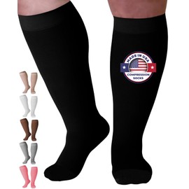 Mojo Compression Socks for Women and Men 20-30mmHg Plus Size - Medical Knee High Compression Stockings with Wide Calf for Flights, Airplane, Nursing - Black, 5X-Large - AB201