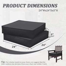 Snubbull Outdoor Chair Cushions 24 X 24 X 5 Inch Patio Furniture Cushions Waterproof & Fade Resistant Outdoor Cushions for Patio Furniture with Handle & Adjustable Straps Set of 2