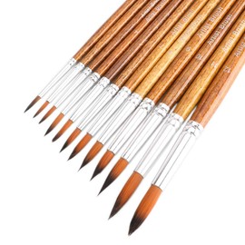 FENORKEY Artist Watercolor Paint Brushes, Round Pointed Tip Paint Brushes Set, 12pcs Different Sizes Detail Paint Brush for Watercolor, Acrylics, Ink, Gouache, Oil, Tempera (Brown)