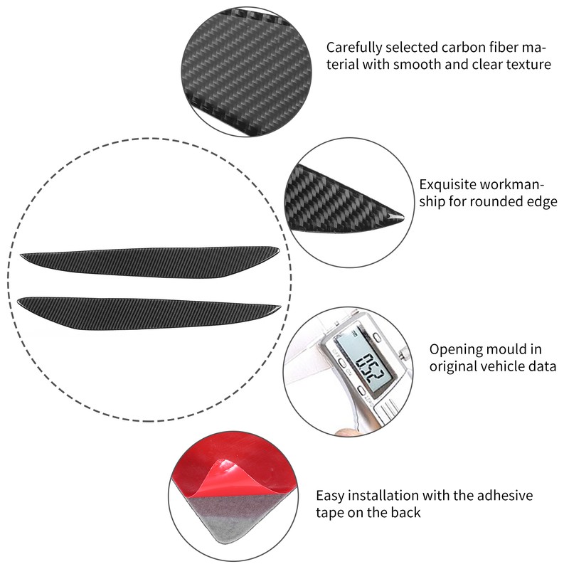 2pcs Carbon Fiber Headlight Eyebrow Eyelid Cover Wear Resistant Fit