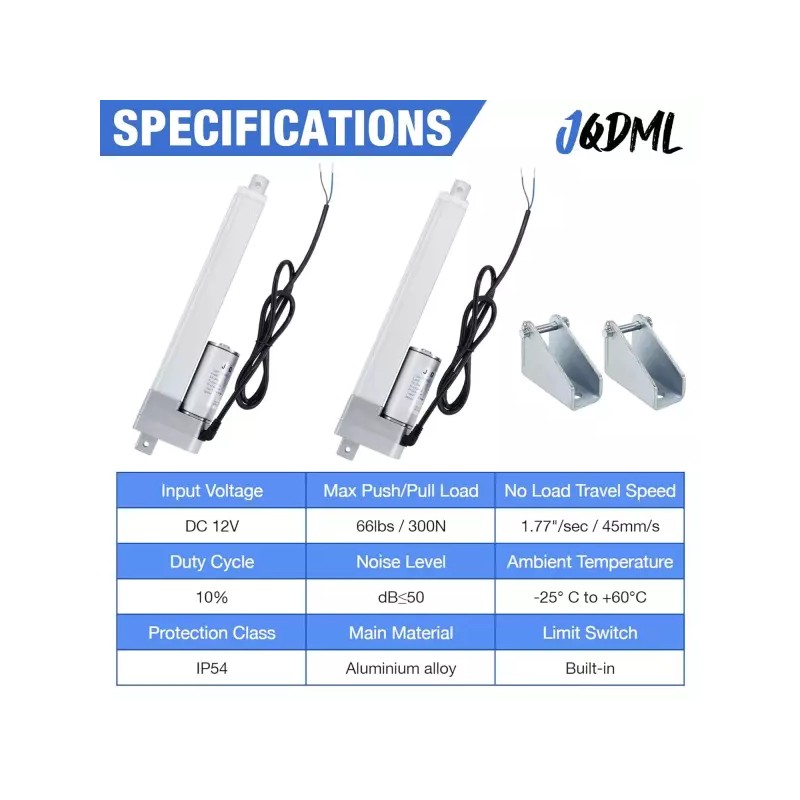 12V 고속 선형 액추에이터 - 2인치 스트로크 66파운드/300N 1.77인치/s 속도