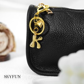 SKYFUN Gold Letter Keychain for Women Cute Small Initial Keychain with Heart Charms for Purses Bags Handbags Wallet Backpack Accessories, Gold K