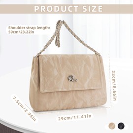 FuninCrea Shoulder Bag Women's Flap Design Women's Handbag with Zip and Snap Closure, Large Tote Bag Shoulder Bag Trendy Women's Shoulder Bags for Shopping Commuting, apricot
