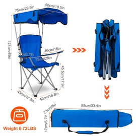 KOCASO Foldable Beach Canopy Chair,Sun Protection Camping Lawn Canopy Chair 330LBS Load Folding Seat w/Cup Holder for Beach,Poolside,Travel,Picnic - Blue
