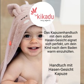 kikadu Hooded Towel Rabbit Rose - Children's Towel with Animal Face Made from 100% GOTS Certified Organic Cotton