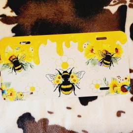 Country Grace With Alisha Car Tag Honey Bee Floral Handmade Vehicle Auto License Plate Metal Aluminum