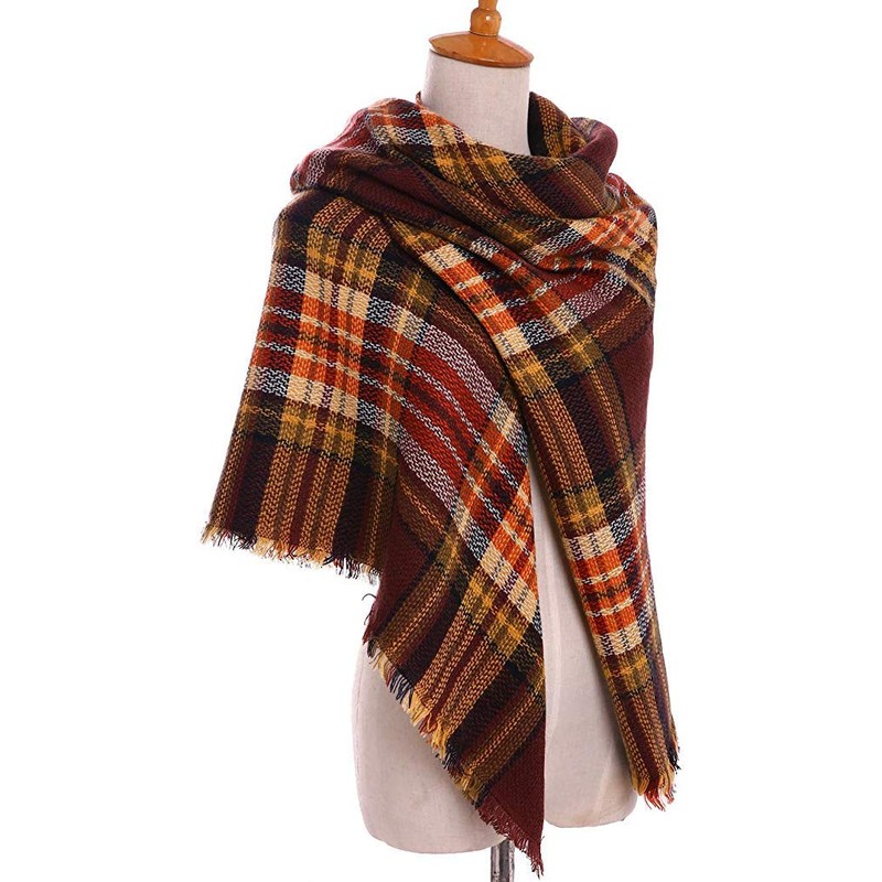 Boolavard Plaid Cashmere Feel Classic Soft Luxurious Winter Scarf For