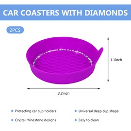 NYTKL 2 PCS Bling Car Cup Coaster, Crystal Rhinestone Cup Holder Insert for Car Interior Decoration, Non Slip Shockproof Silicon Sparkly Drink Met Universal for Most Vehicles (Dark Purple)