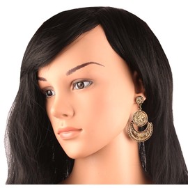 Touchstone Indian Bollywood pretty fringes and floral theme ethnic south Indian Chandbali Moon bridal designer jewelry chandelier earrings for women in antique gold tone and oxidized