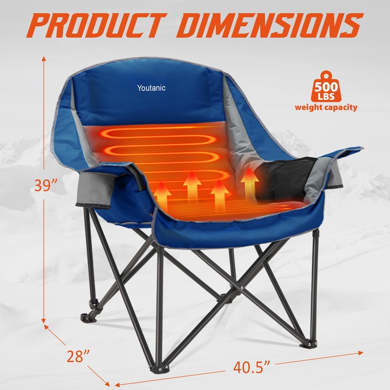 Oversized Extra Large Heated Padded Camping Chair up to 500lbs