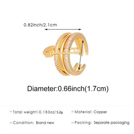 Layered CZ Safety Pin Stackable Open Rings for Women Fashion Gold Silver Plated Two Tone Cubic Zirconia Paved Engagement Promise Statement Band Finger Rings Unique Design Fashion Jewelry Size 7, 7
