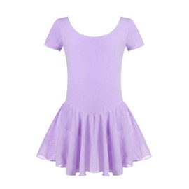 untlet Girls Ballet Tutu Dress Short Sleeve Cotton Dance Leotard with Skirt Ballerina Outfit Purple 9-11 Years