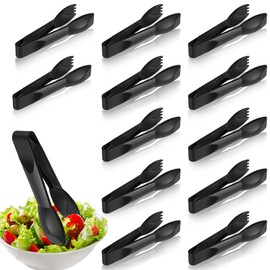 6 Inch Utility Tong Plastic Serving Tongs Bulk Scalloped Serving Utensils Charcuterie Accessories Heavy Duty Tongs for Cooking Small Tongs for Appetizers Food Catering Dinner Party (Black, 12 Pcs)