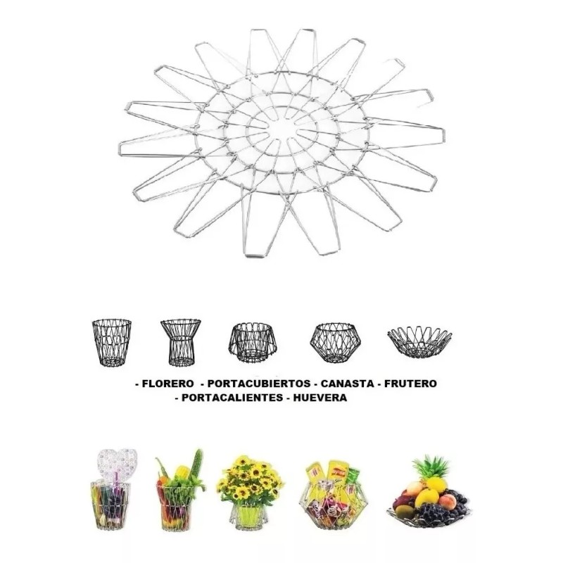 SK Canasta Plegable Frutero Huevera Cesta Multiformas Acero