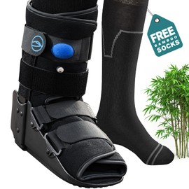 SONORAN Walking Boot for Broken Foot, Medical Cast Air Cam Walker for Ankle or Foot Sprained Injuries Fracture Boot + Bamboo Viscose Sock Liners (Black, Large)