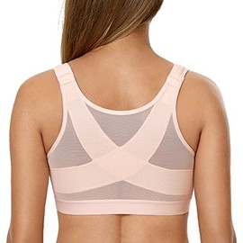 DELIMIRA Women's Front Closure Posture Wireless Back Support Full Coverage Bra Apricot Pink 44E
