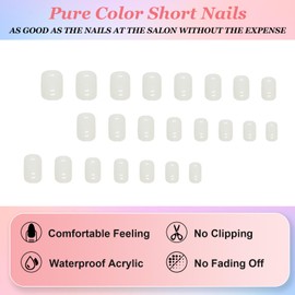 24Pcs Square False Nails Short, French White Tip Press on Nails, Pure Colour Glossy Fake Nails Acrylic Full Cover Glue on Nails, Reusable Stick on Nails for Women Girls Manicure Decorations