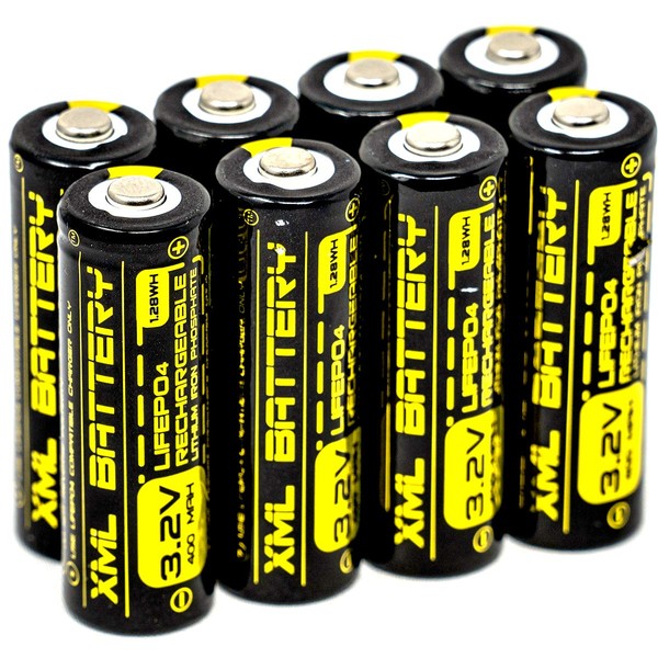 XML Battery 4/5 AA 14430 3.2v 400mAh LiFePO4 Lithium Rechargeable Battery Pack Replacement for Outdoor Solar Lights IFR 14430P (8 Pack)