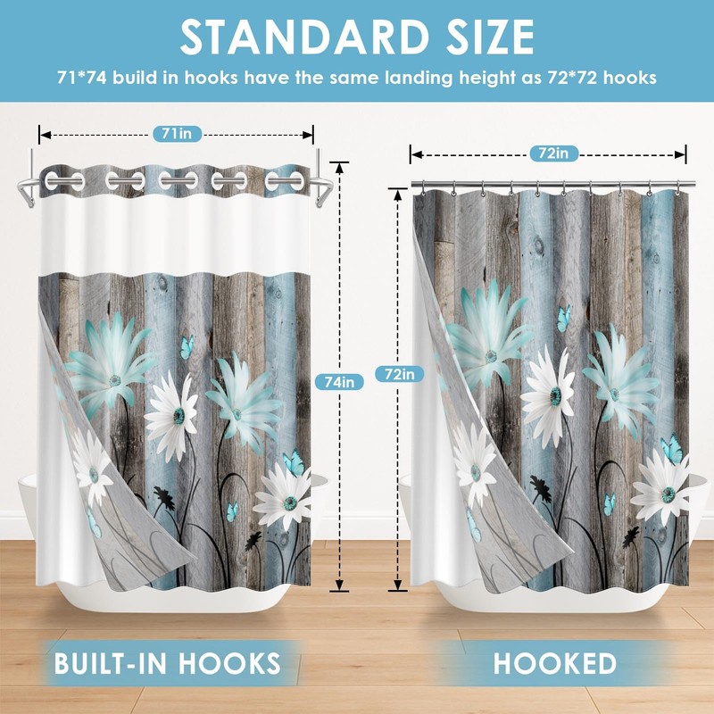 Nesphy No Hook Rustic Farmhouse Shower Curtain with Snap in