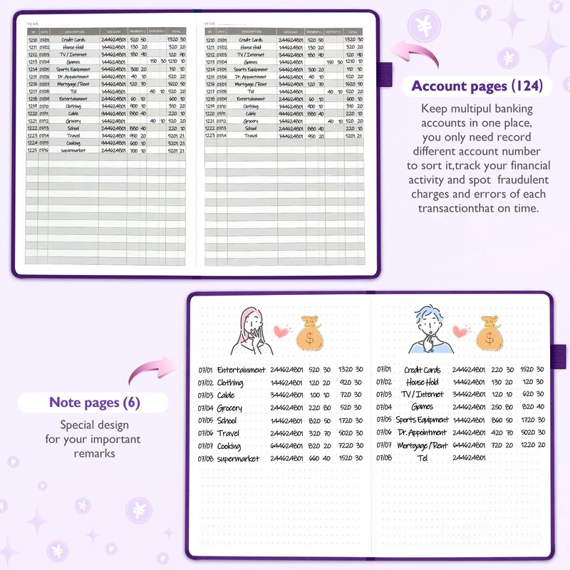 JUBTIC Hardcover Accounting Ledger Book (7x10″) - Bank Accounting Log