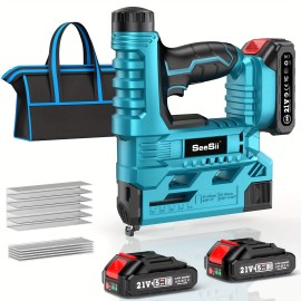 Seesii 2 in 1 Cordless Nail Gun Brad Nailer 18 GA 1000 Nails/Staples & 2xBattery