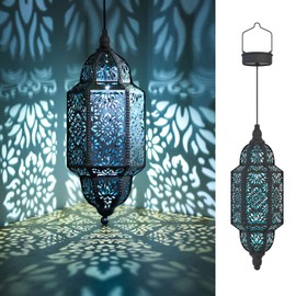 Twinkya Hanging Solar Lights Outdoor Garden Decorative Solar Lantern Waterproof Metal Moroccan Outdoor Decorations for Patio Pathway Yard Porch Backyard Garden Decor (Black, 1 Pack)