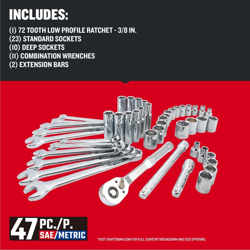 CRAFTSMAN Mobile Mechanics Tool Set, 3/8 Inch Drive, 72 Tooth
