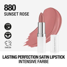 Manhattan Lasting Perfection Satin Lipstick 880 Sunset Rose, Lipstick for Intense, Long-Lasting Colour and Moisturising Care