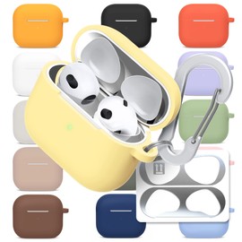 superdivision AirPods 3 & Pro Case Silicon Protective Clear Cover with Anti-Lost Carabiner Keychain Kit Set Dust Guard Dust-Proof Film [Front LED Visible] (AirPods 3, Forsythia)