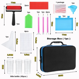 Kyrio 60 slots diamond painting storage boxes, diamond painting kits, container glasses, funnel, bowls, clay, roller, beads, jewellery, diamond art storage containers