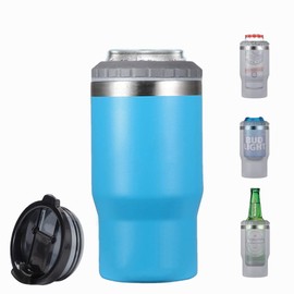 FAMKX 14oz 4 in 1 Stainless Steel Can Cooler Beer Bottle Insulator With 2 Lids for 12oz can&bottle, Double walled insulated Thermocooler &Travel Mug Holder Keeping Your Bevearge Cold (Sky-blue)